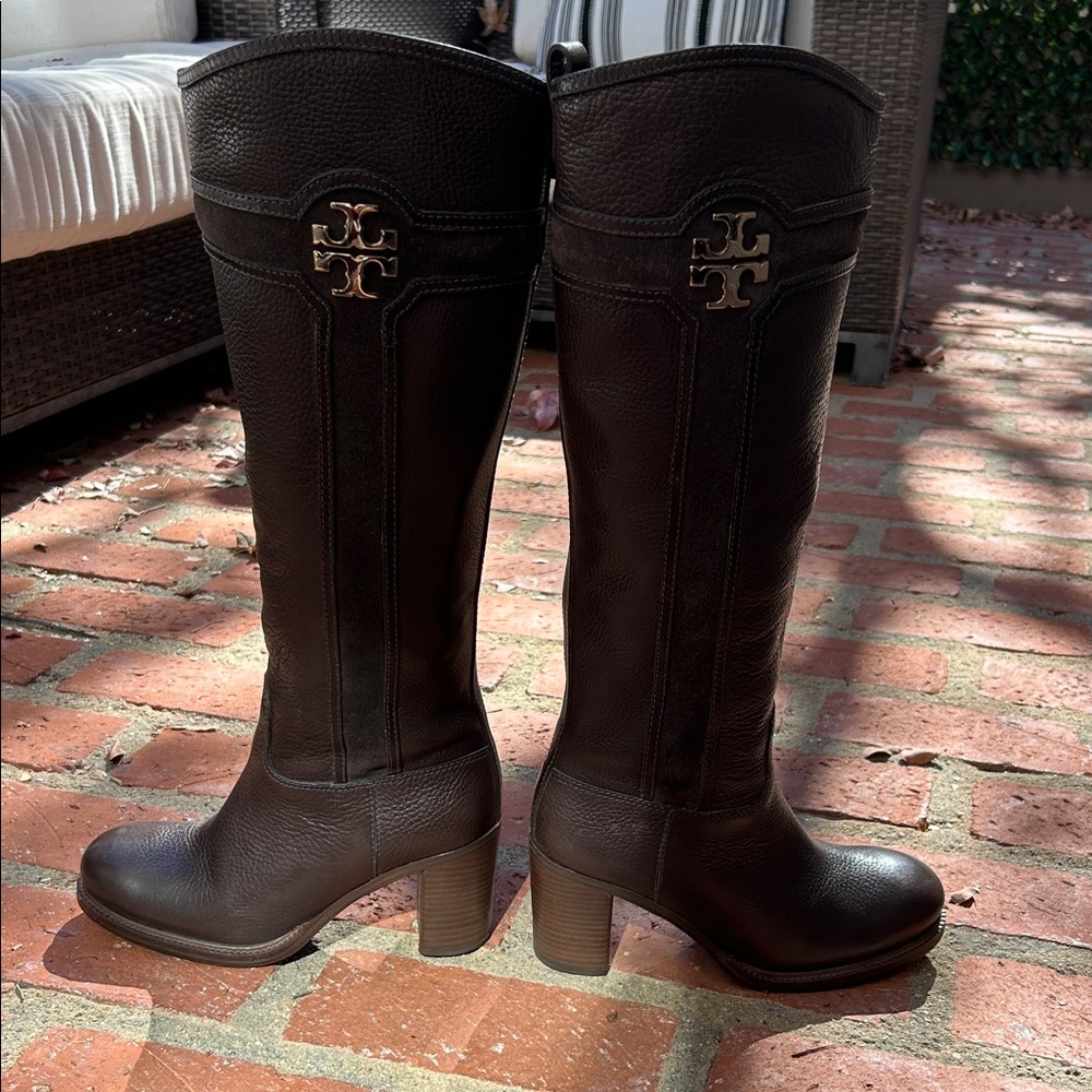 Tory Burch Dark Brown Leather Knee-High Heeled Boots